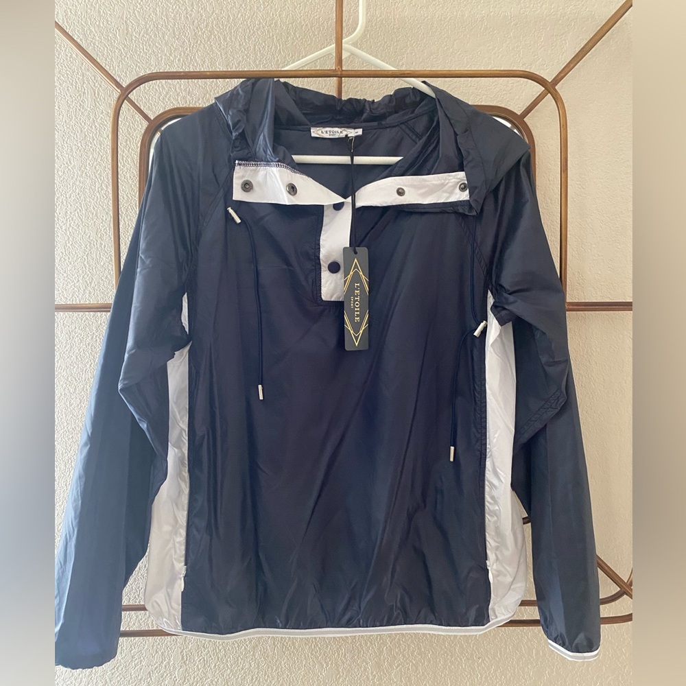 L'Etoile Sport Navy and White Snap Button Windbreaker Jacket